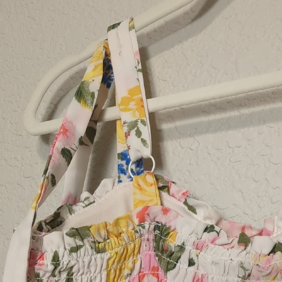 Lily Rose cream colorful floral bustier midi dress faux shoulder tie straps - Picture 10 of 10